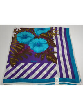 Vintage BILL BLASS Silk Scarf Floral Purple Turquoise BOUTIQUE BAARS & BEARDS